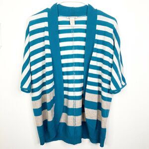 WHITE + WARREN 100% Cashmere Striped Open Front Sweater Cardigan Womens Small